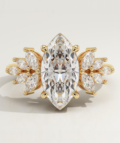Marquise Cut Cluster Lab-Grown Diamond Engagement Ring