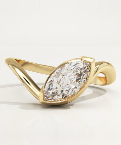Marquise Cut Half Bezel Waved Lab-Grown Diamond Engagement Ring