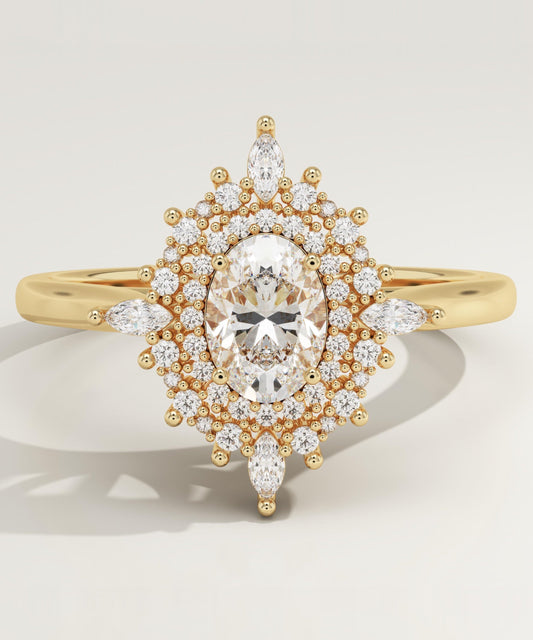 Oval Cut Cluster Lab-Grown Diamond Engagement Ring