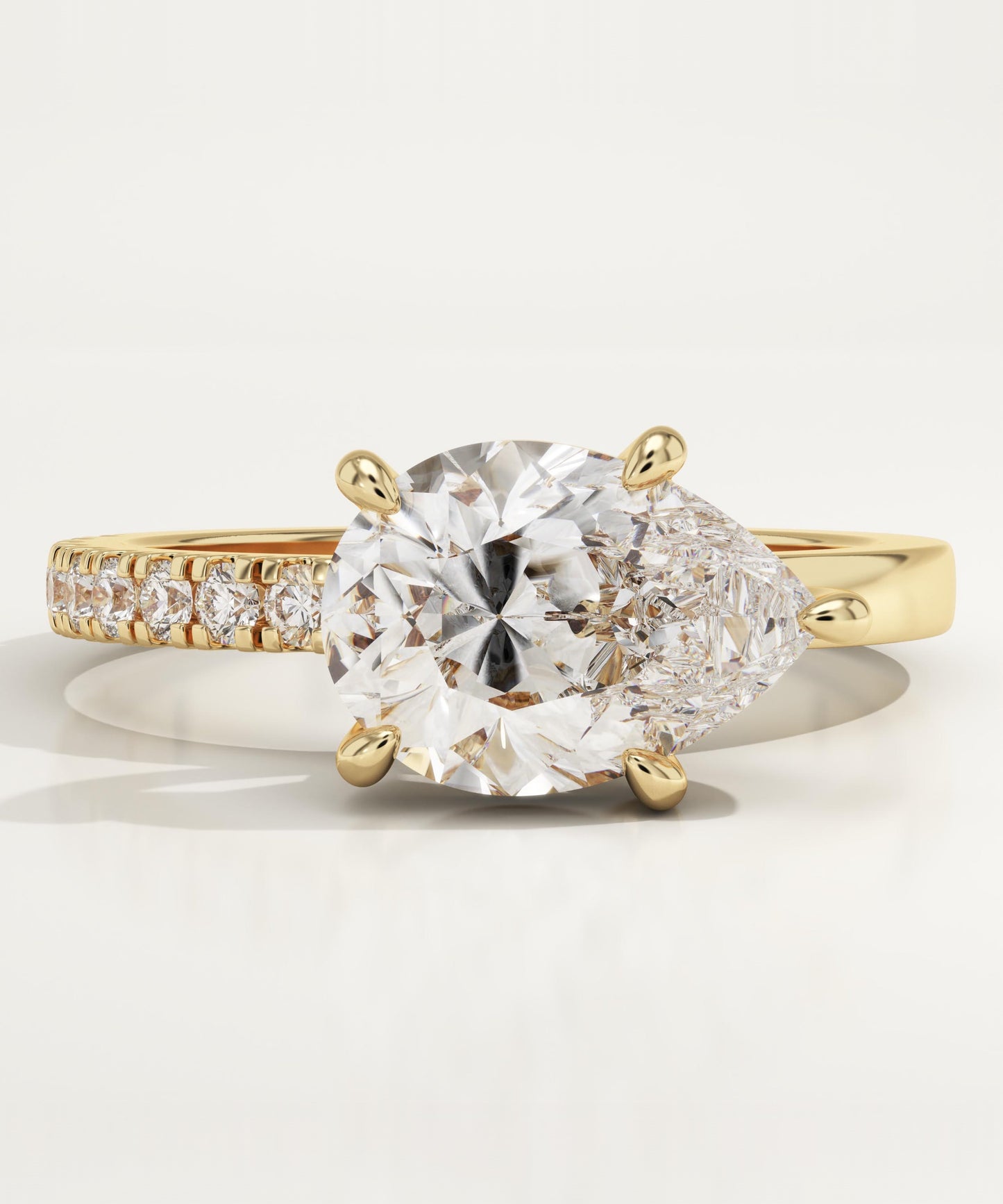 East West Pear Cut Half Pave Lab-Grown Diamond Engagement Ring