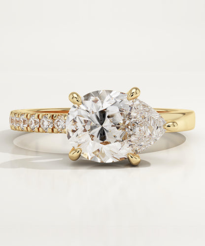 East West Pear Cut Half Pave Lab-Grown Diamond Engagement Ring