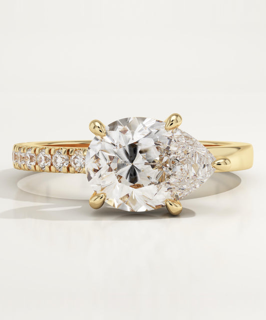 East West Pear Cut Half Pave Lab-Grown Diamond Engagement Ring