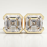 1 TCW Asscher Half Bezel Lab-Grown Diamond Stud Earrings