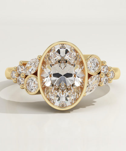 Oval Cut Bezel & Cluster Lab-Grown Diamond Engagement Ring