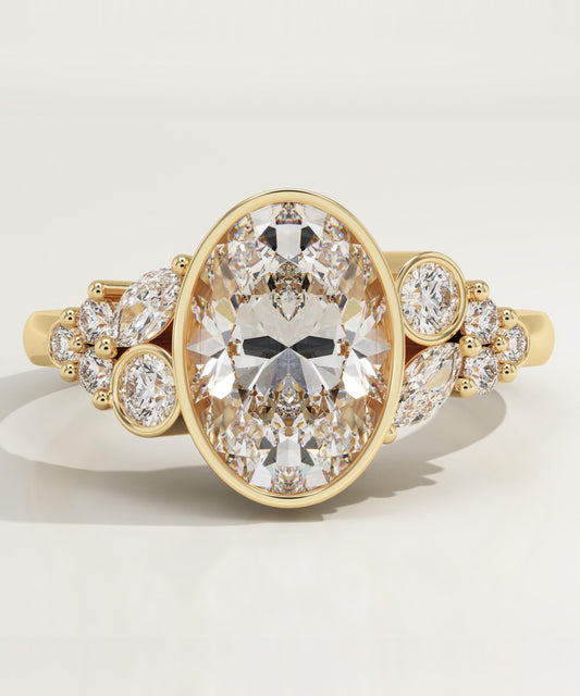 Oval Cut Bezel & Cluster Lab-Grown Diamond Engagement Ring