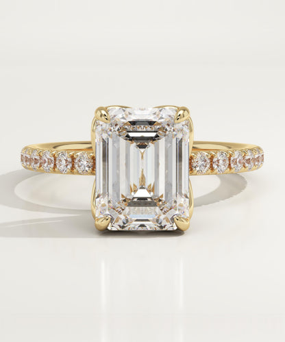 2 CT Emerald Cut Pave Moissanite Engagement Ring
