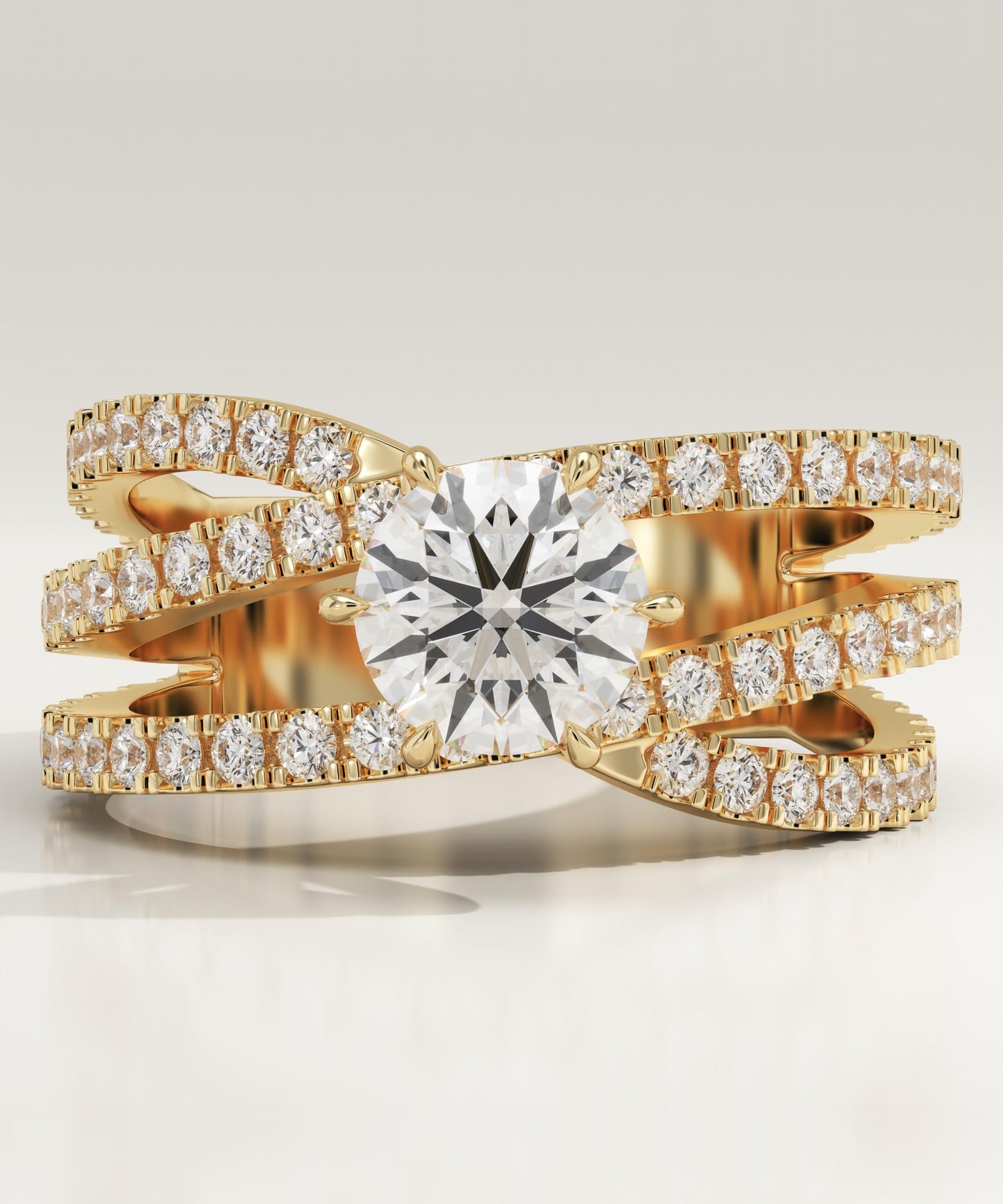 Round Cut Criss Cross Pave Lab-Grown Diamond Engagement Ring