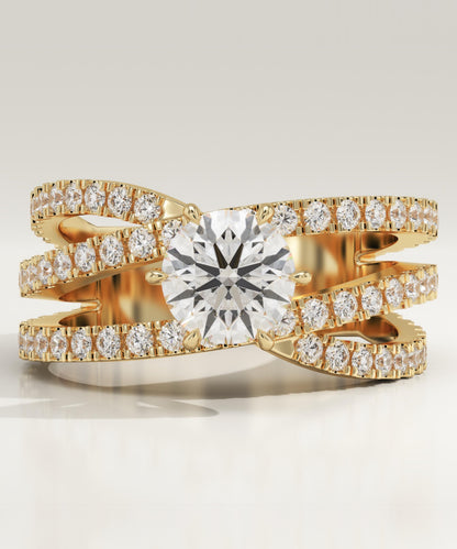 Round Cut Criss Cross Pave Lab-Grown Diamond Engagement Ring