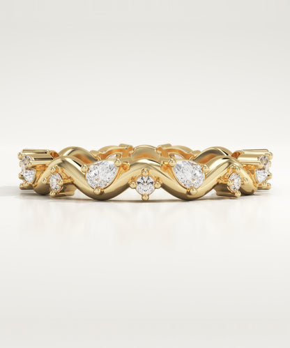 0.56 TCW Round & Pear Lab-Grown Diamond Curved Wedding Band