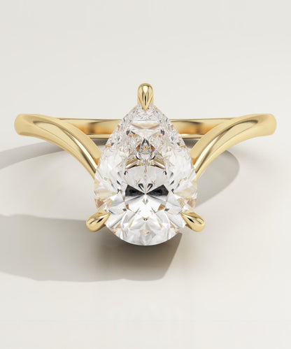Pear Cut V Shaped Solitaire Lab-Grown Diamond Engagement Ring
