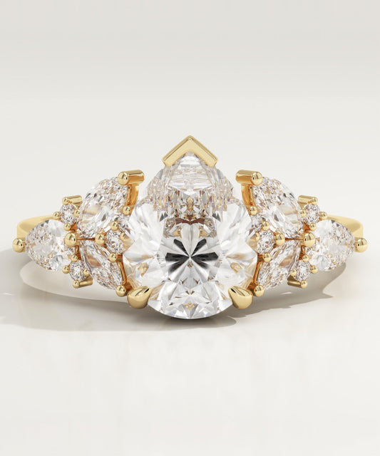 Pear Cut Cluster Lab-Grown Diamond Engagement Ring