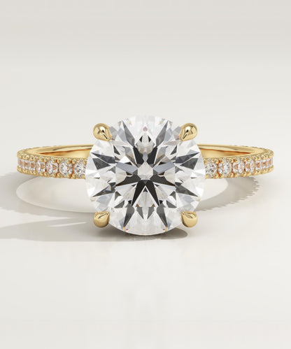 Round Cut Hidden Halo & Pave Lab-Grown Diamond Engagement Ring