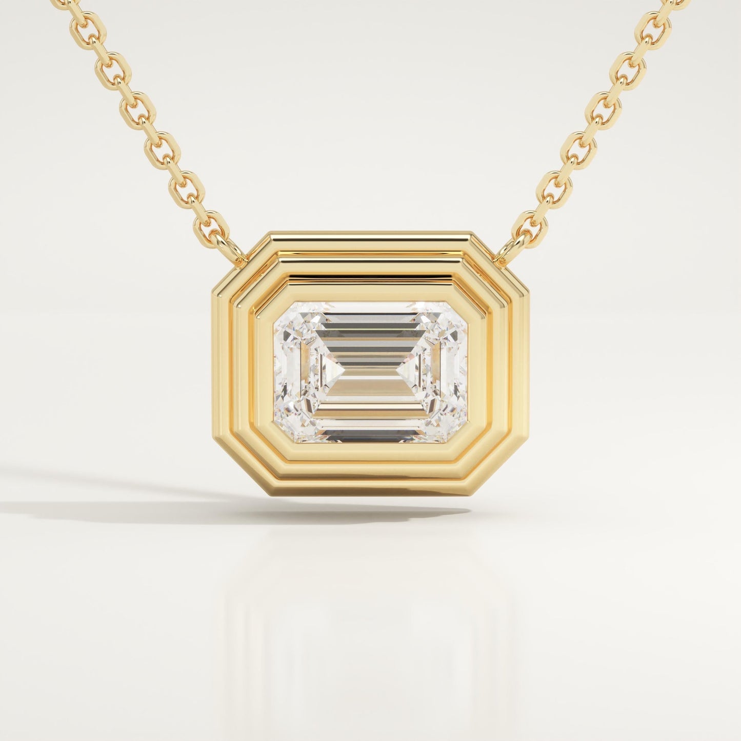 2 CT East West Emerald Lab-Grown Diamond Solitaire & Bezel Necklace