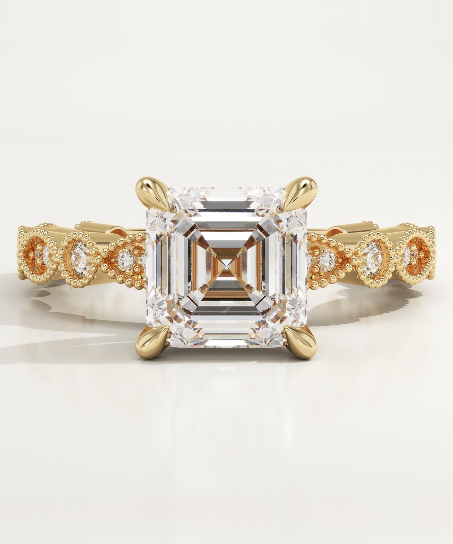 Asscher Cut Milgrain Pave Lab-Grown Diamond Engagement Ring