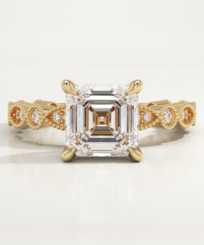 Asscher Cut Milgrain Pave Lab-Grown Diamond Engagement Ring