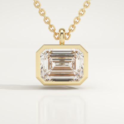 2 CT East West Emerald Lab-Grown Diamond Solitaire & Bezel Necklace