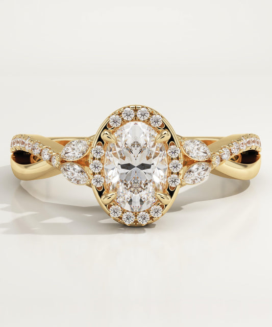 Oval Cut Cluster Lab-Grown Diamond Engagement Ring