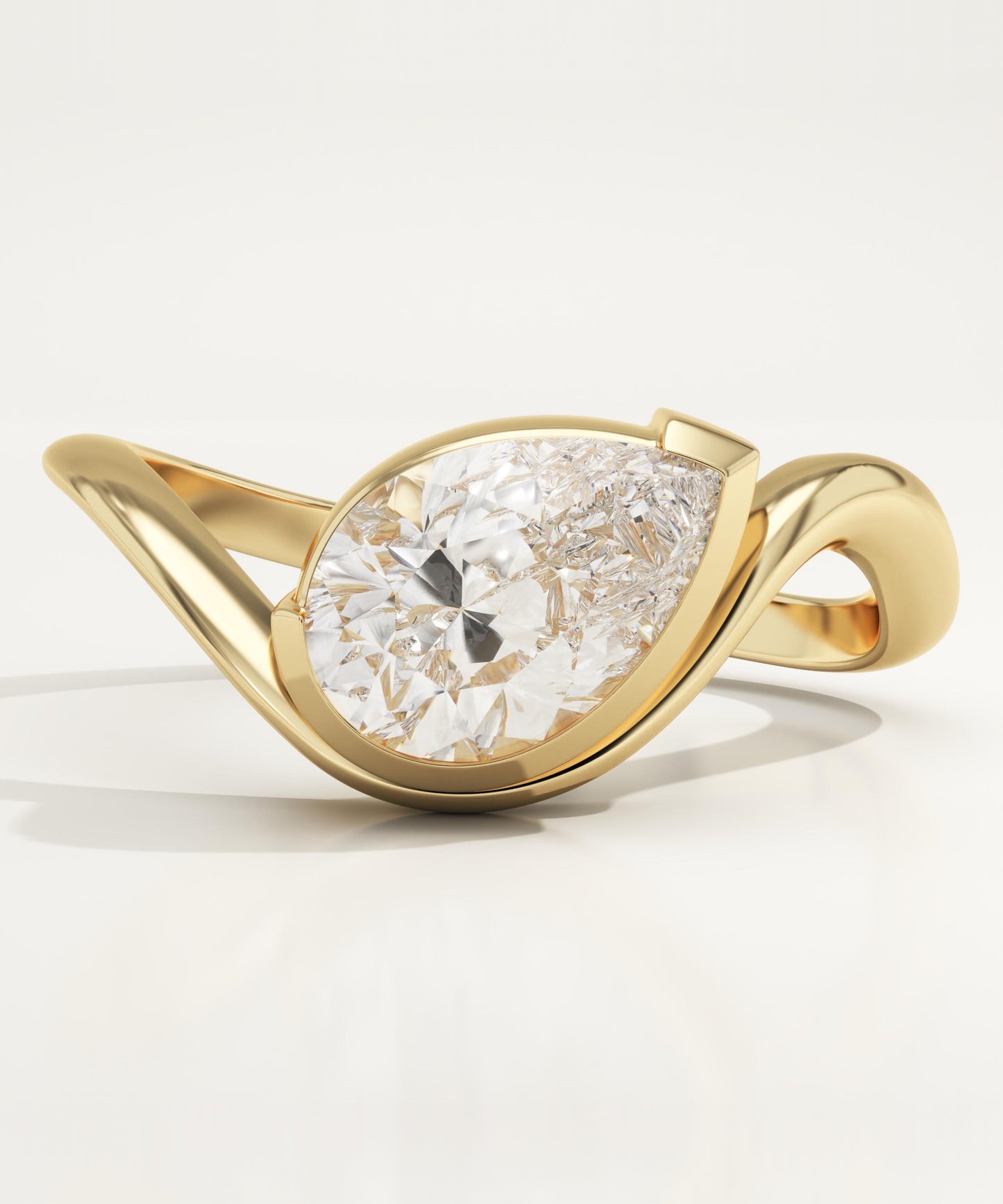 Pear Cut Half Bezel Waved Lab-Grown Diamond Engagement Ring