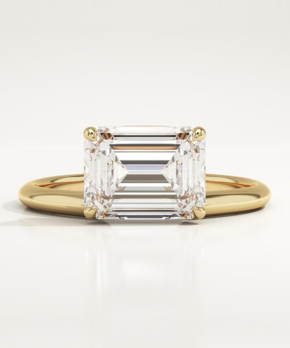 2 CT East West Emerald Cut Solitaire Moissanite Engagement Ring