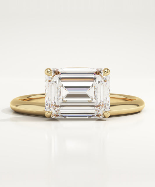 2 CT East West Emerald Cut Solitaire Moissanite Engagement Ring