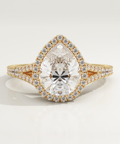Pear Cut Halo & Pave Split Shank Lab-Grown Diamond Engagement Ring
