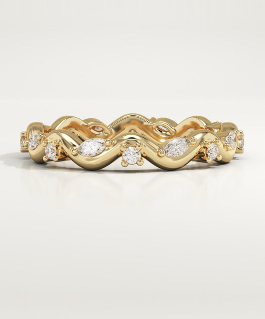 0.56 TCW Round & Marquise Lab-Grown Diamond Curved Wedding Band