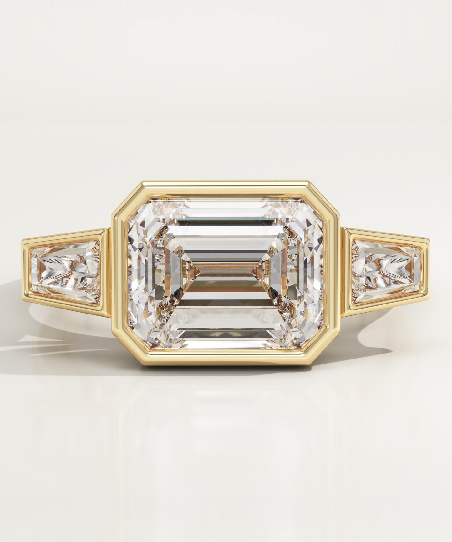 East West Emerald Cut Three Stone Lab-Grown Diamond Engagement Ring