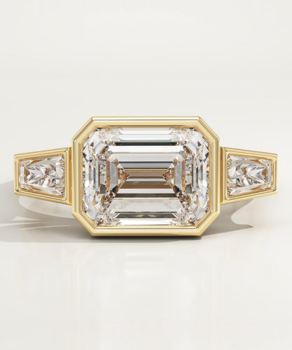 East West Emerald Cut Three Stone Lab-Grown Diamond Engagement Ring