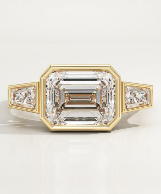 East West Emerald Cut Three Stone Lab-Grown Diamond Engagement Ring