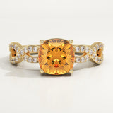 1.78 CT Cushion Cut Pave November-Citrine Birthstone Engagement Ring