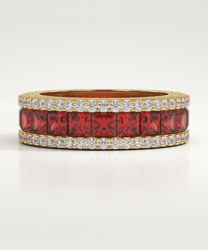 4.52 TCW Princess & Round Shaped January-Garnet Birthstone Wedding Band