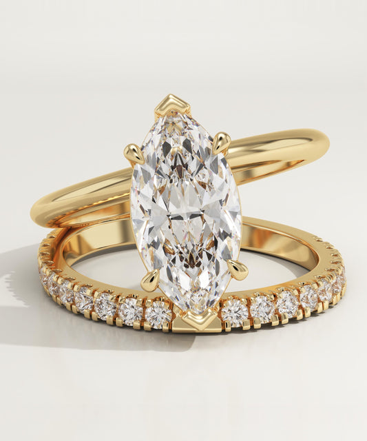 Marquise Cut Pave Double Band Lab-Grown Diamond Engagement Ring