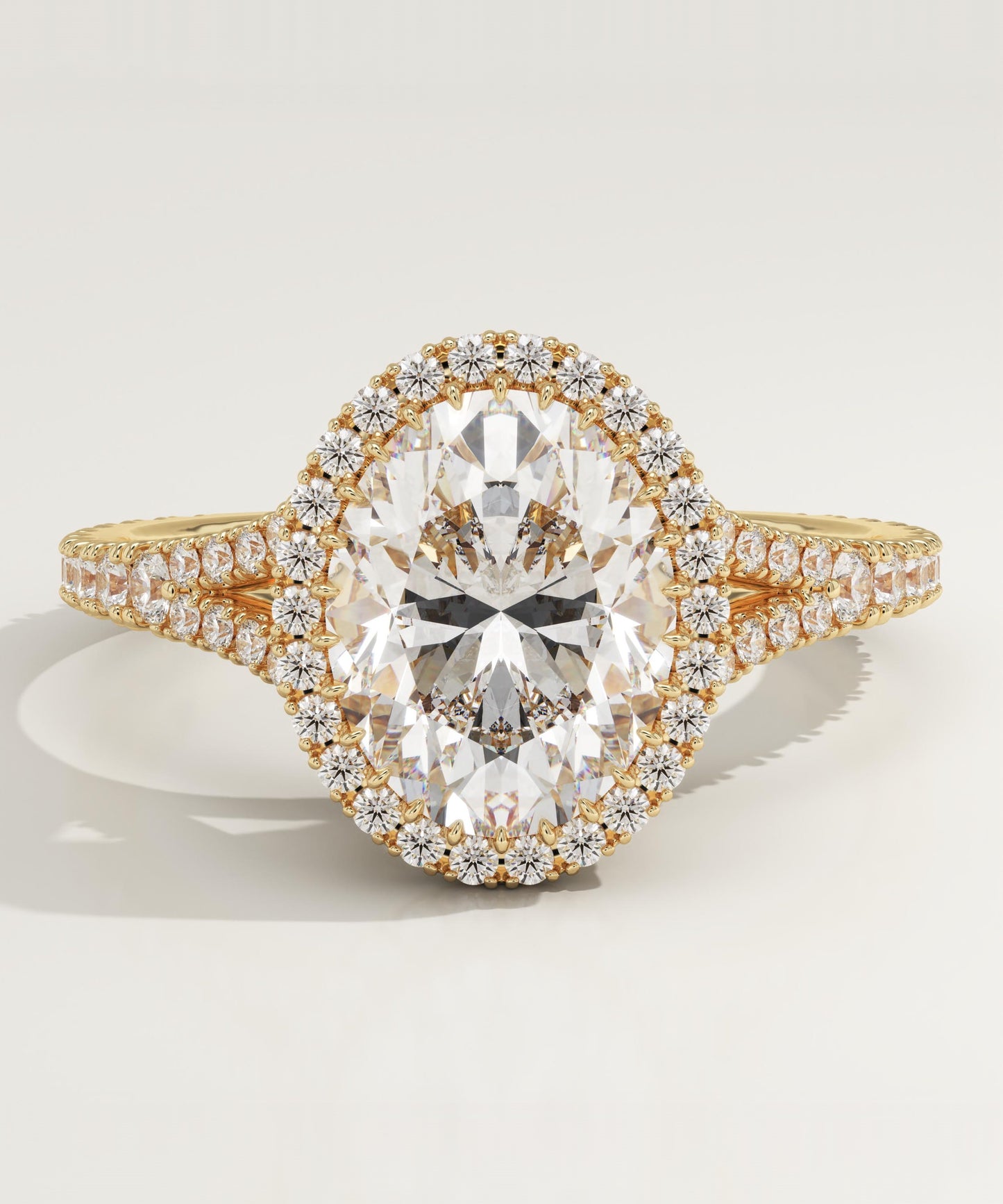 Oval Cut Halo & Pave Split Shank Lab-Grown Diamond Engagement Ring
