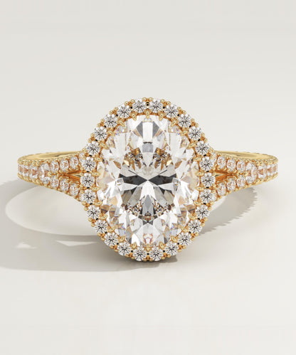 Oval Cut Halo & Pave Split Shank Lab-Grown Diamond Engagement Ring