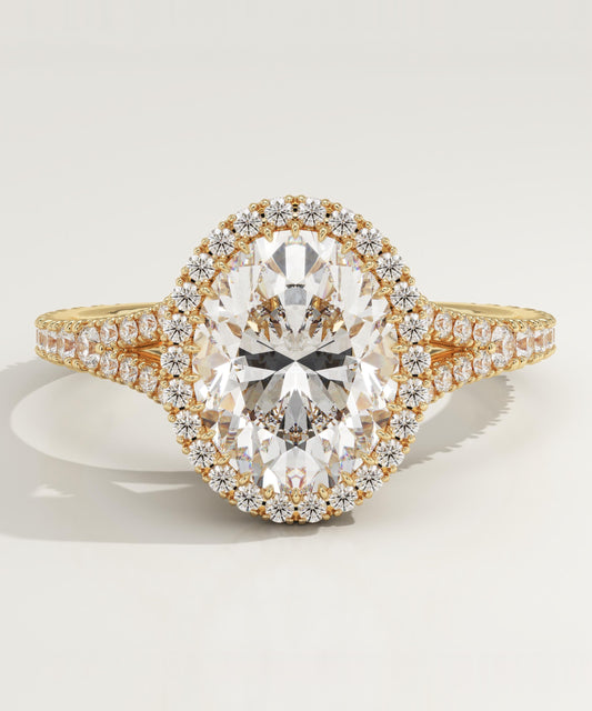 Oval Cut Halo & Pave Split Shank Lab-Grown Diamond Engagement Ring