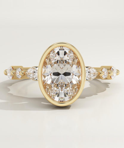 Oval Cut Bezel & Pave Lab-Grown Diamond Engagement Ring