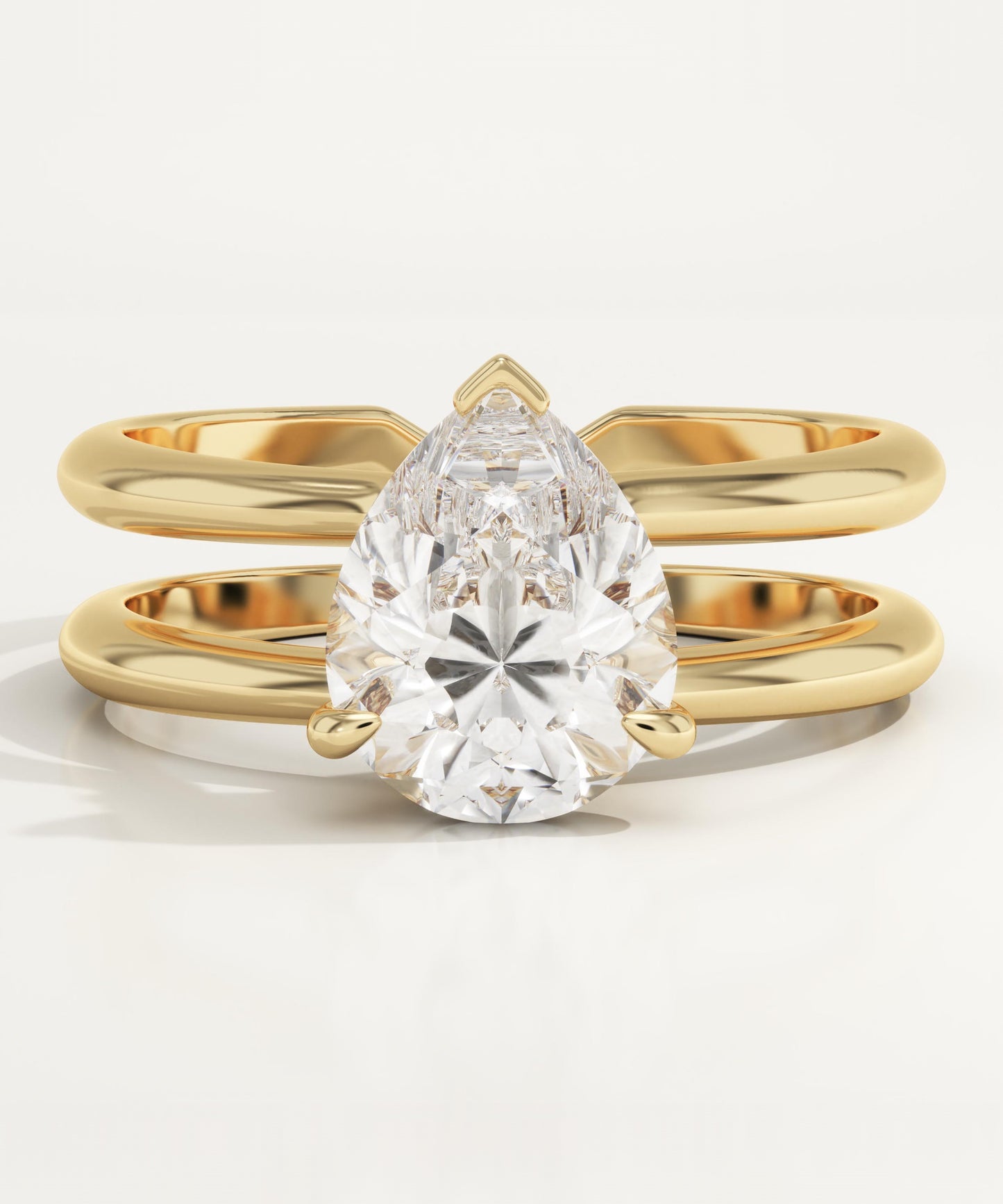 1.5 CT Pear Cut Double Shank Hidden Halo Moissanite Engagement Ring