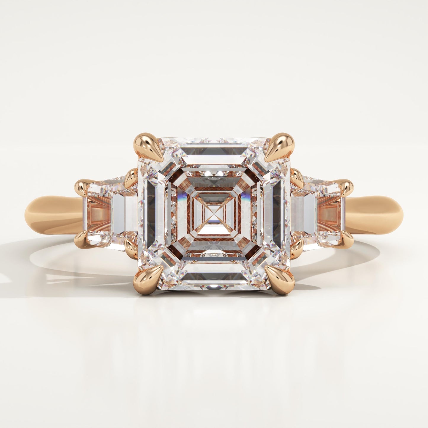 1.75 CT Asscher Cut Three Stone Moissanite Engagement Ring