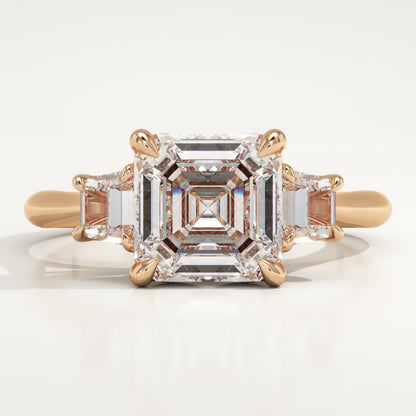 1.75 CT Asscher Cut Three Stone Moissanite Engagement Ring