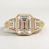 2.0 CT Emerald Cut Cluster Bezel Lab-Grown Diamond Engagement Ring