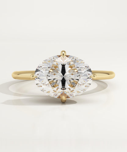 2.25 CT East West Oval Cut Hidden Halo Moissanite Engagement Ring