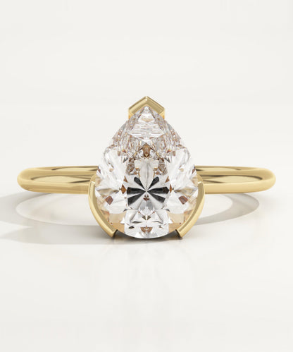 1.5 CT Pear Cut Solitaire Half Bezel Moissanite Engagement Ring
