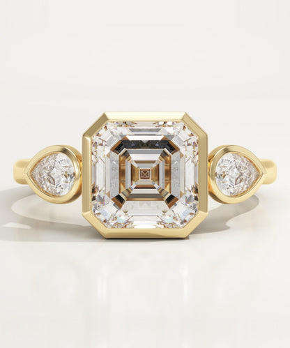 Asscher Cut Three Stone Lab-Grown Diamond Engagement Ring