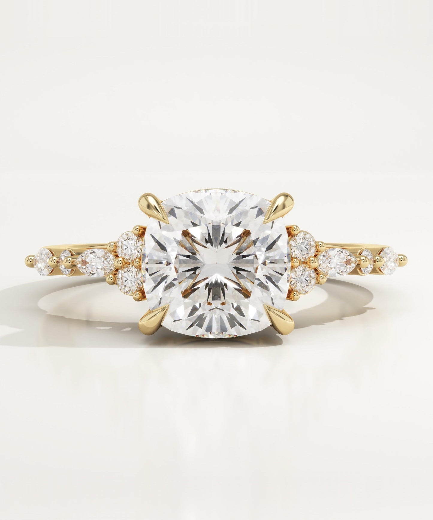Cushion Cut Cluster Lab-Grown Diamond Engagement Ring