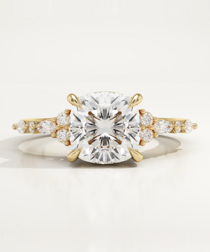 Cushion Cut Cluster Lab-Grown Diamond Engagement Ring