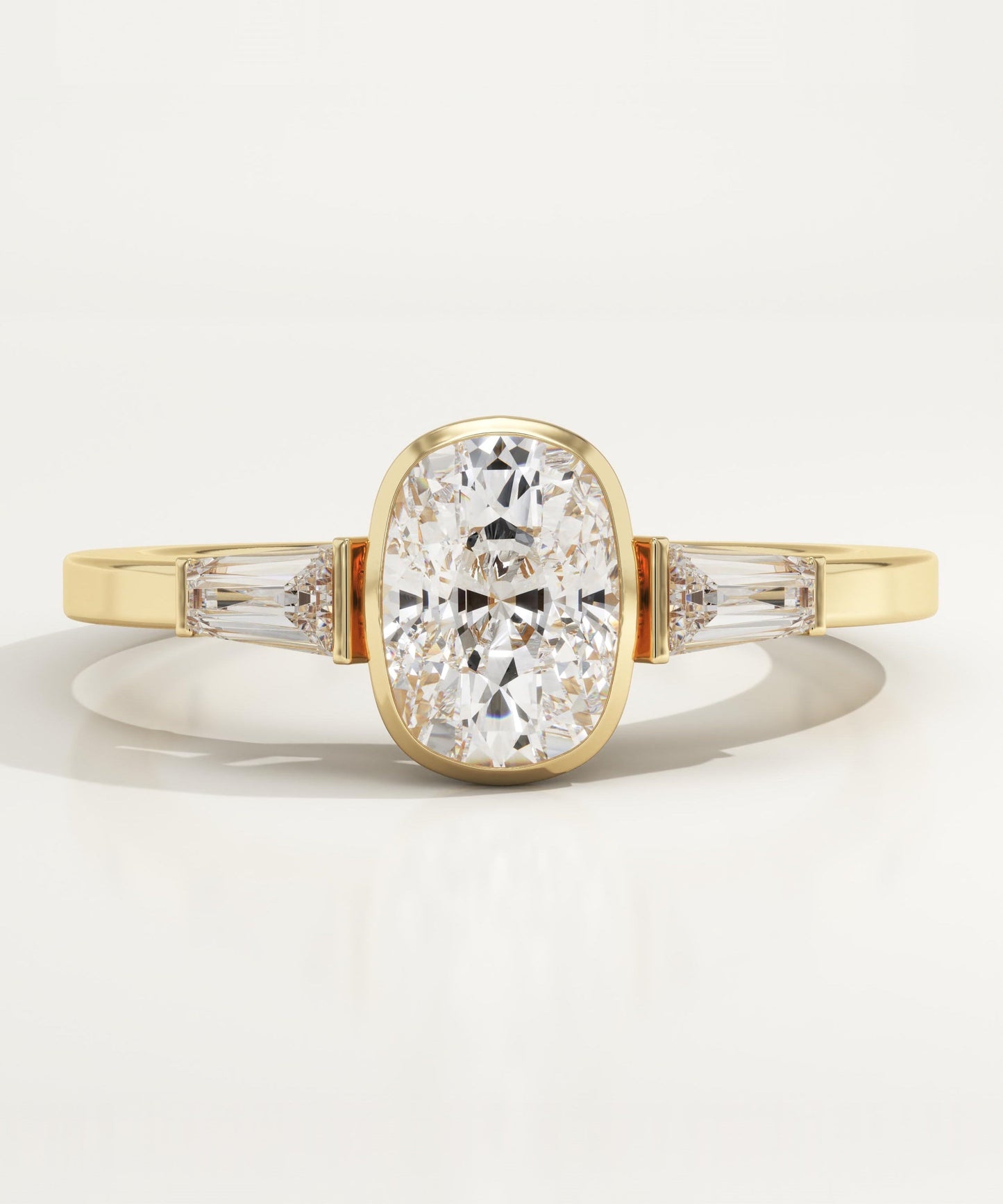 1 CT Cushion Cut Three Stone Half Bezel Moissanite Engagement Ring