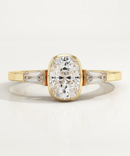 1 CT Cushion Cut Three Stone Half Bezel Moissanite Engagement Ring