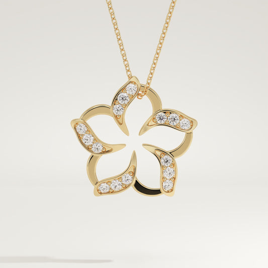 0.23 TCW Round Lab-Grown Diamond Flower Charm Necklace