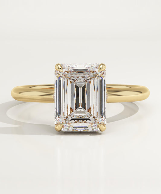 2 CT Emerald Cut Hidden Halo Moissanite Engagement Ring