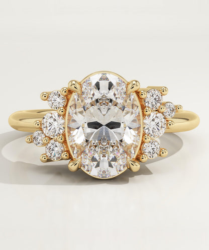 Oval Cut Cluster Lab-Grown Diamond Engagement Ring